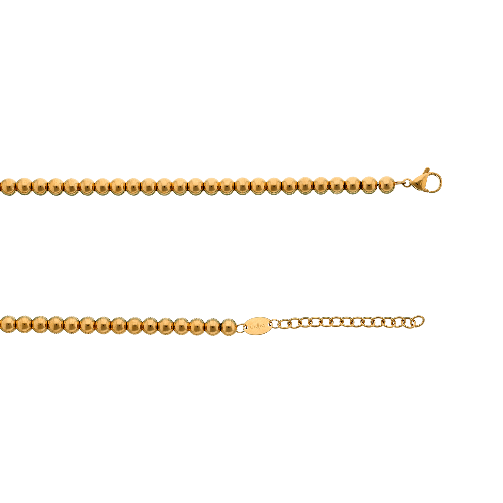 Collier Callas Acier doré boules 10 millimètres 45 plus 5 centimètres tag