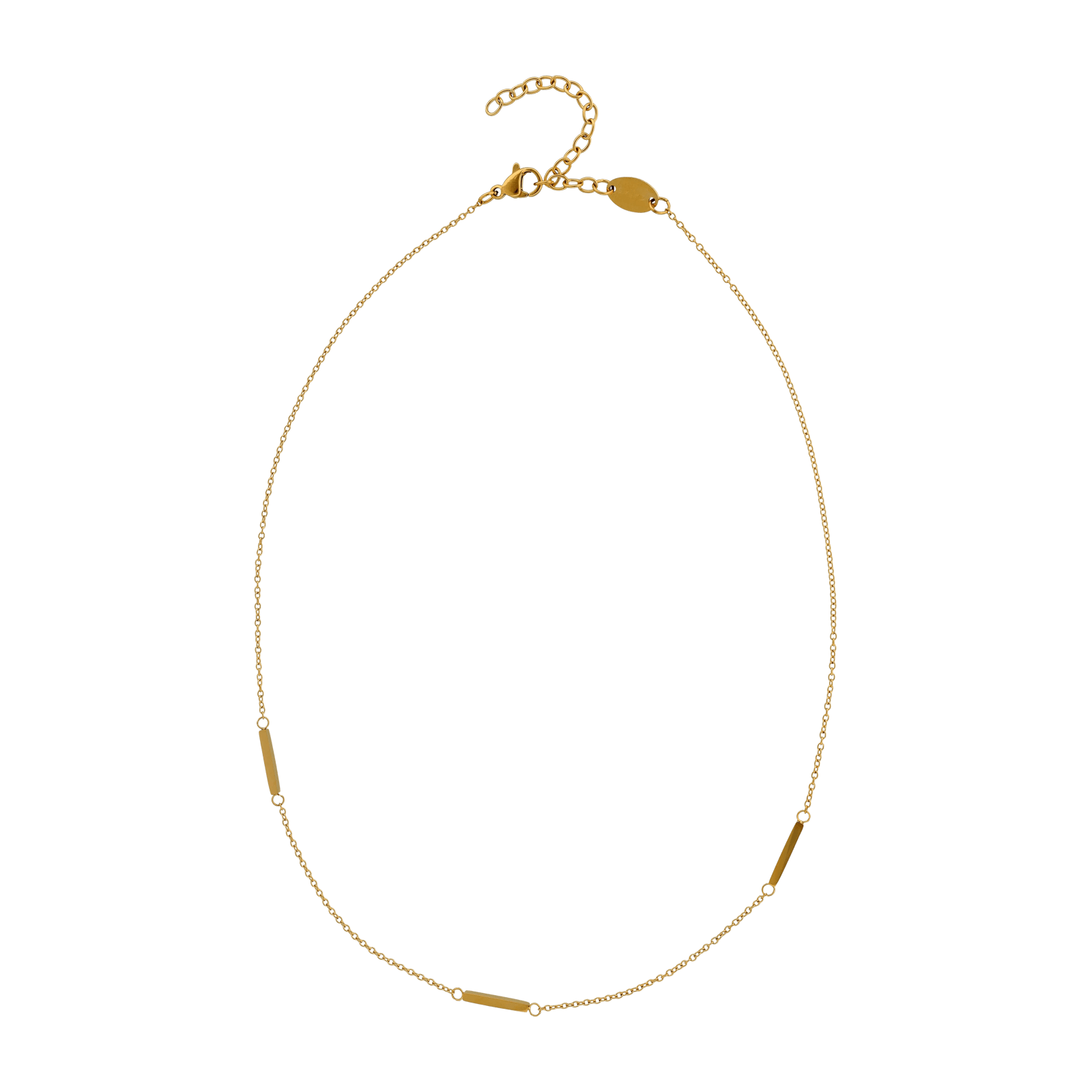 Collier Callas en acier doré trois barrettes, 40 cm avec rallonge de 5 cm