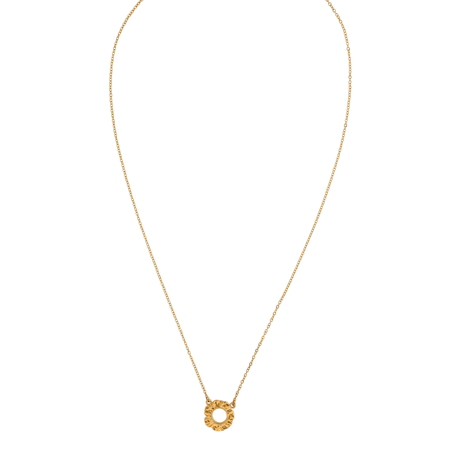 Collier Callas en acier doré avec pendentif rond martelé fantaisie, 40 cm avec rallonge de 5 cm