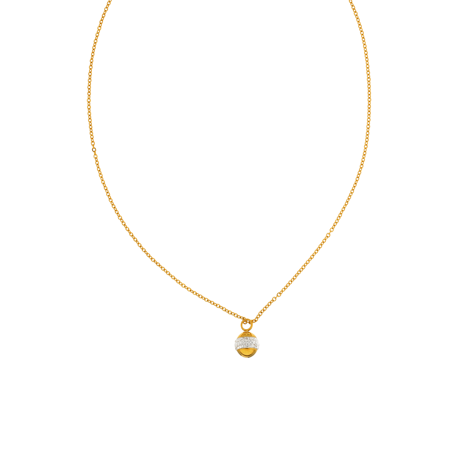 collier callas avec pendentif boule acier et cristal doré 42 plus 3 mm
