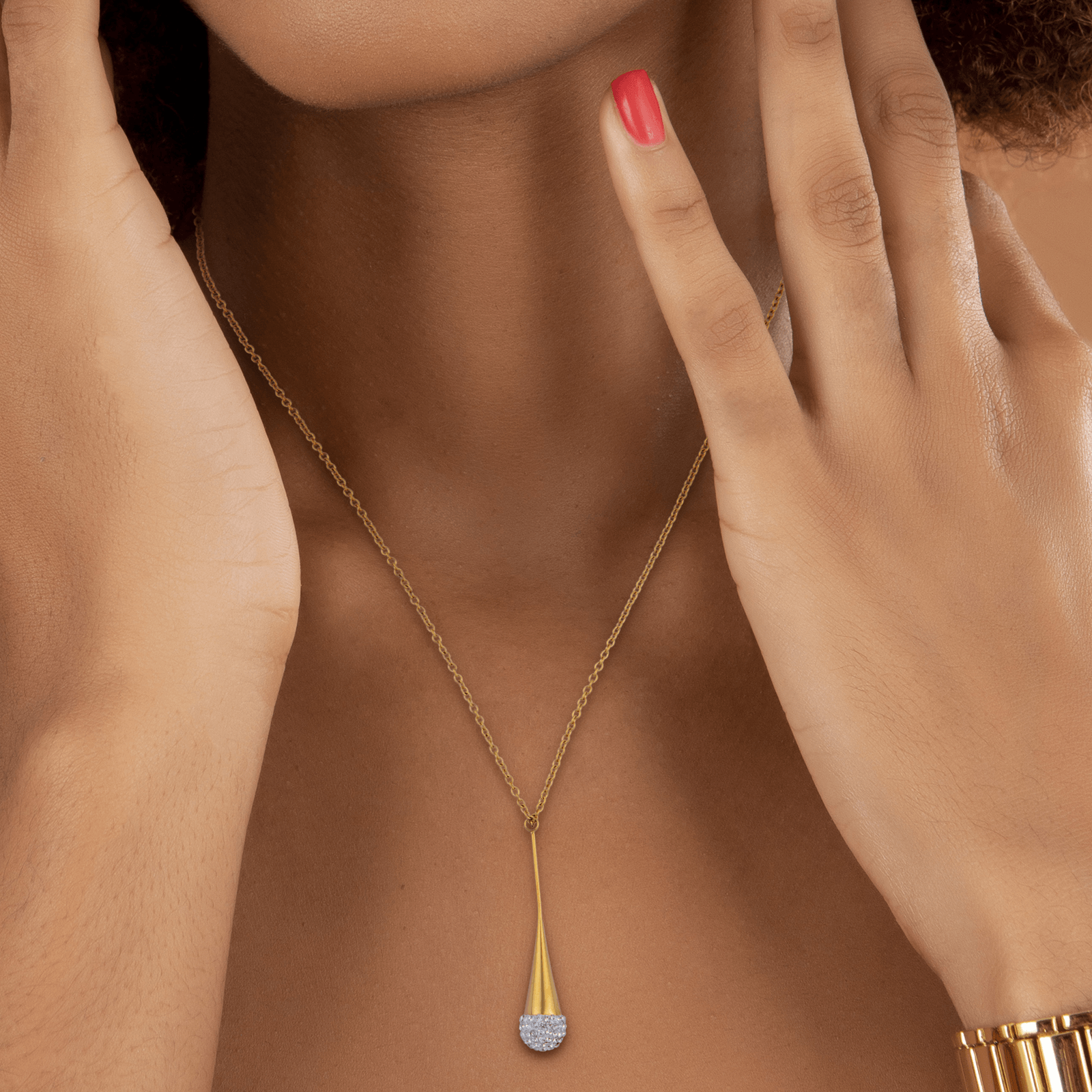 Collier acier jaune motif cristal
