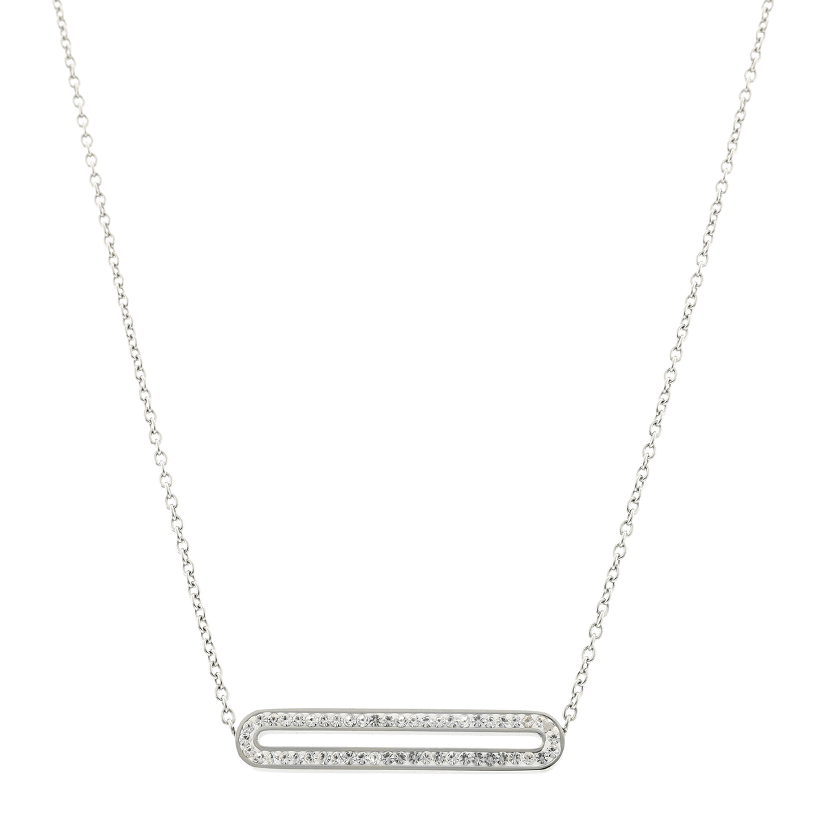 Collier Acier Motif Cristal 32*6mm Chaîne 1.5mm 42 à 45cm