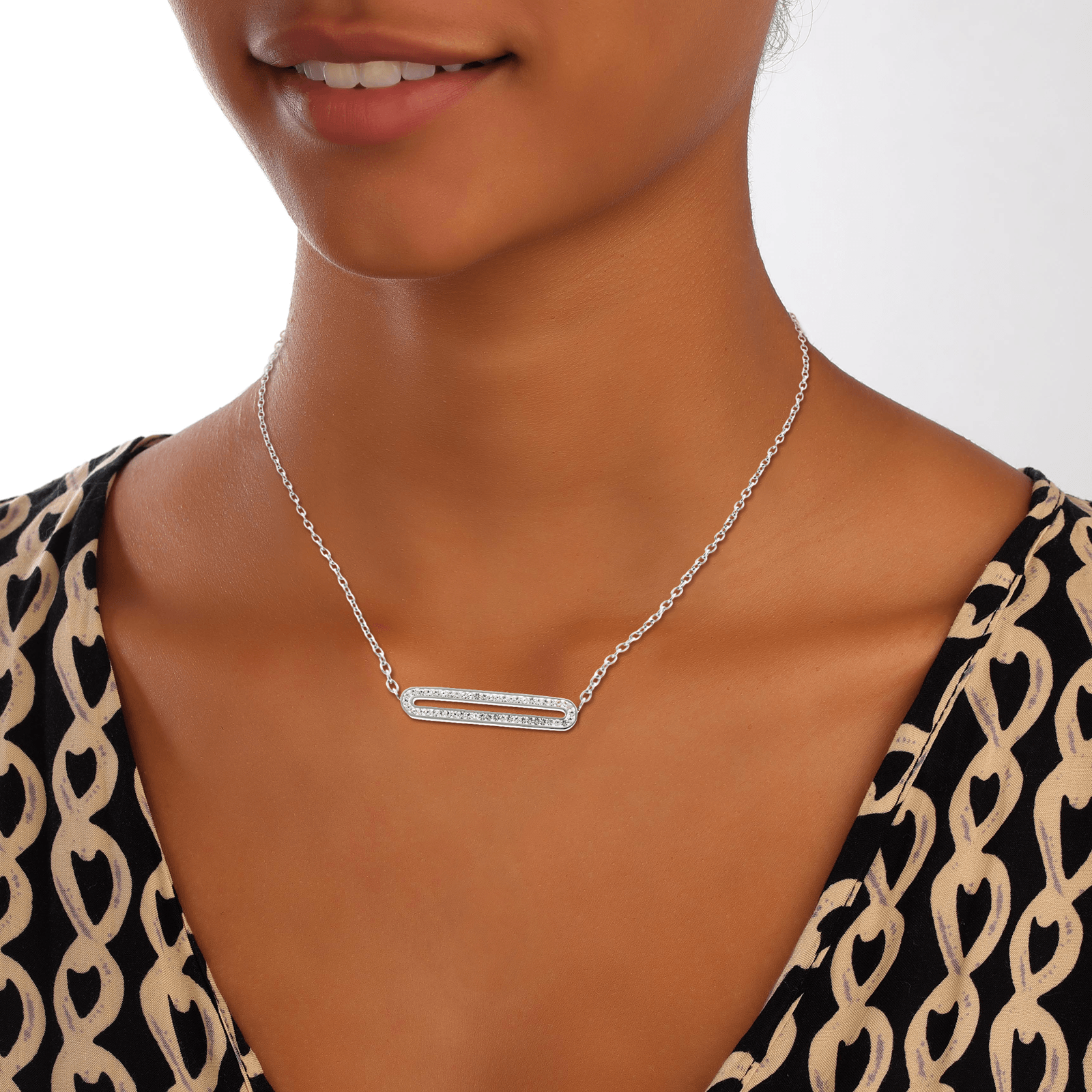 Collier Motif Cristal 32*6mm 42 A 45cm Acier