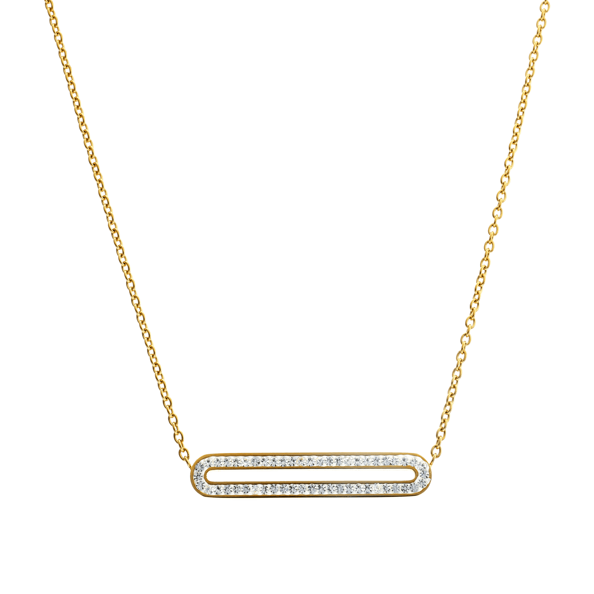 Collier Acier Jaune Motif Cristal 32*6mm Chaîne 1.5mm 42 à 45cm
