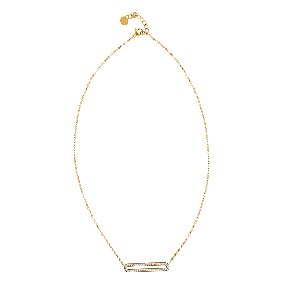 Collier Acier Jaune Motif Cristal 32*6mm Chaîne 1.5mm 42 à 45cm