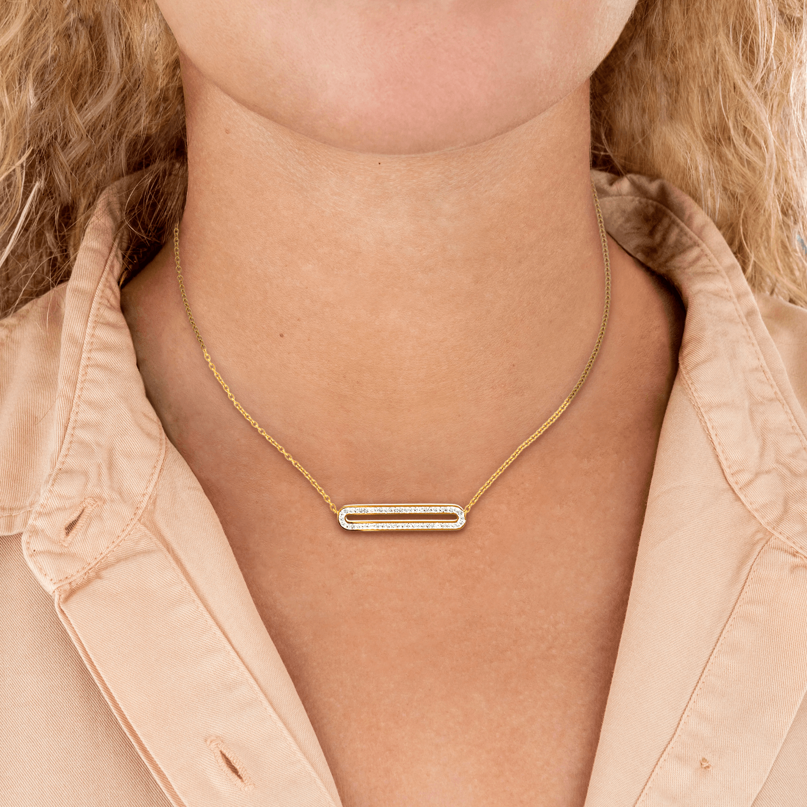 Collier Motif Cristal 32*6mm 42A45cm Acier Jaune