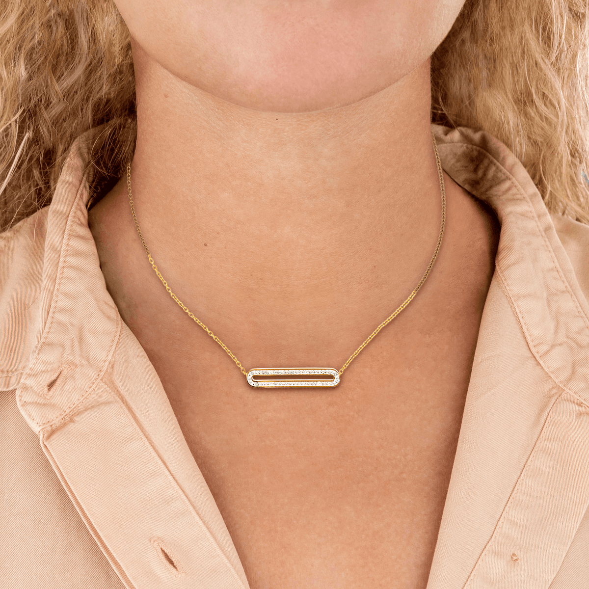 Collier Acier Jaune Motif Cristal 32*6mm Chaîne 1.5mm 42 à 45cm