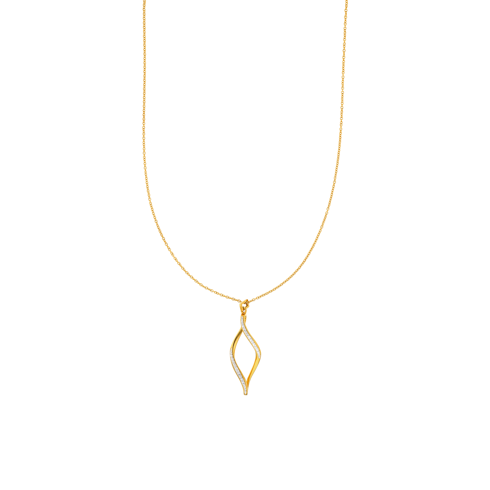 Collier Callas Acier doré Pendentif Torsade et Cristal 45 plus 5 centimètres