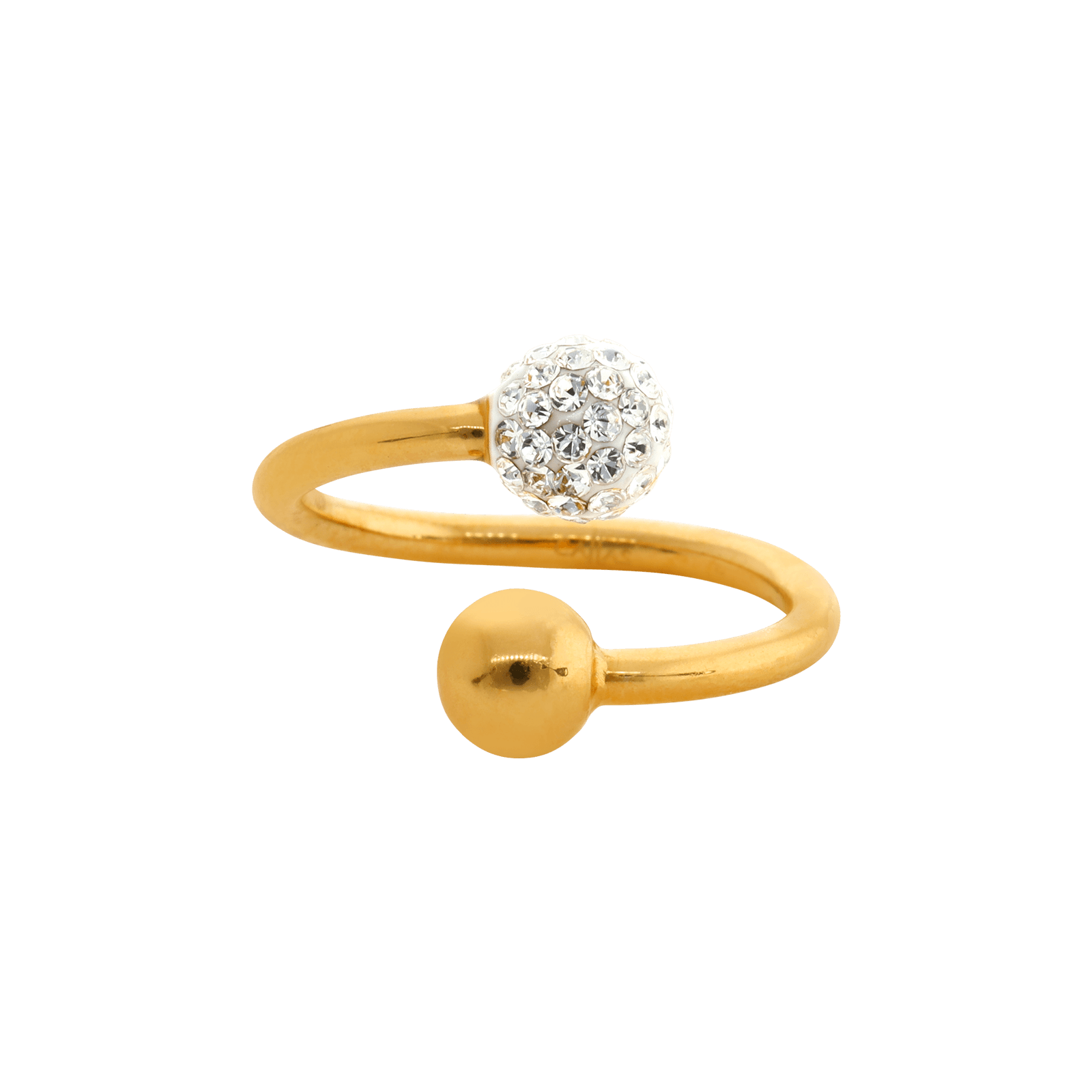 bague boule 6mm cristal 7mm taille 54 acier jaune