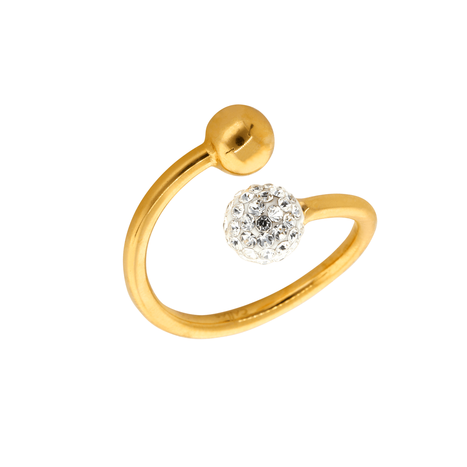bague boule 6mm cristal 7mm taille 56 acier jaune