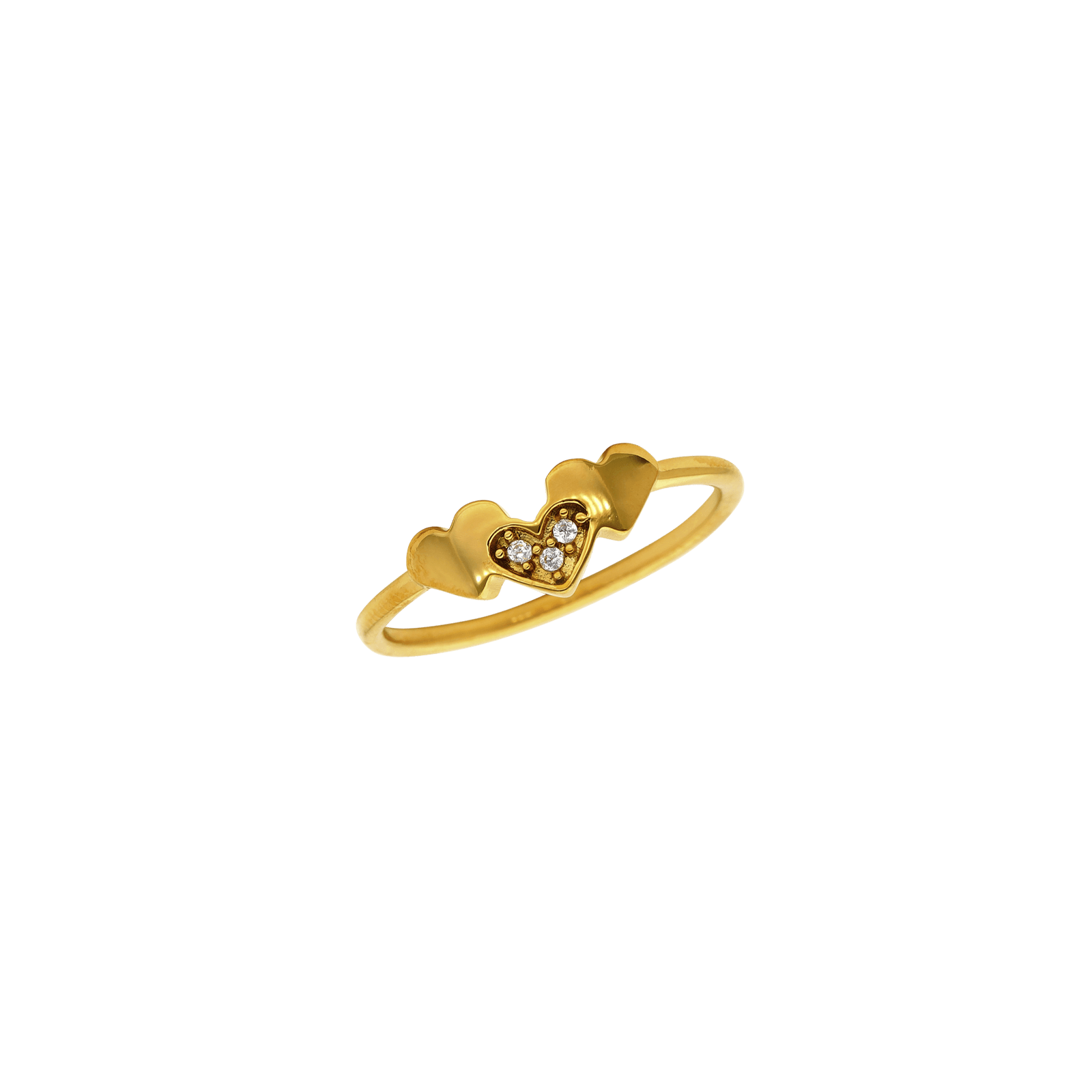 Bague Callas Acier doré trois coeurs Lisse et Oxyde de Zirconium