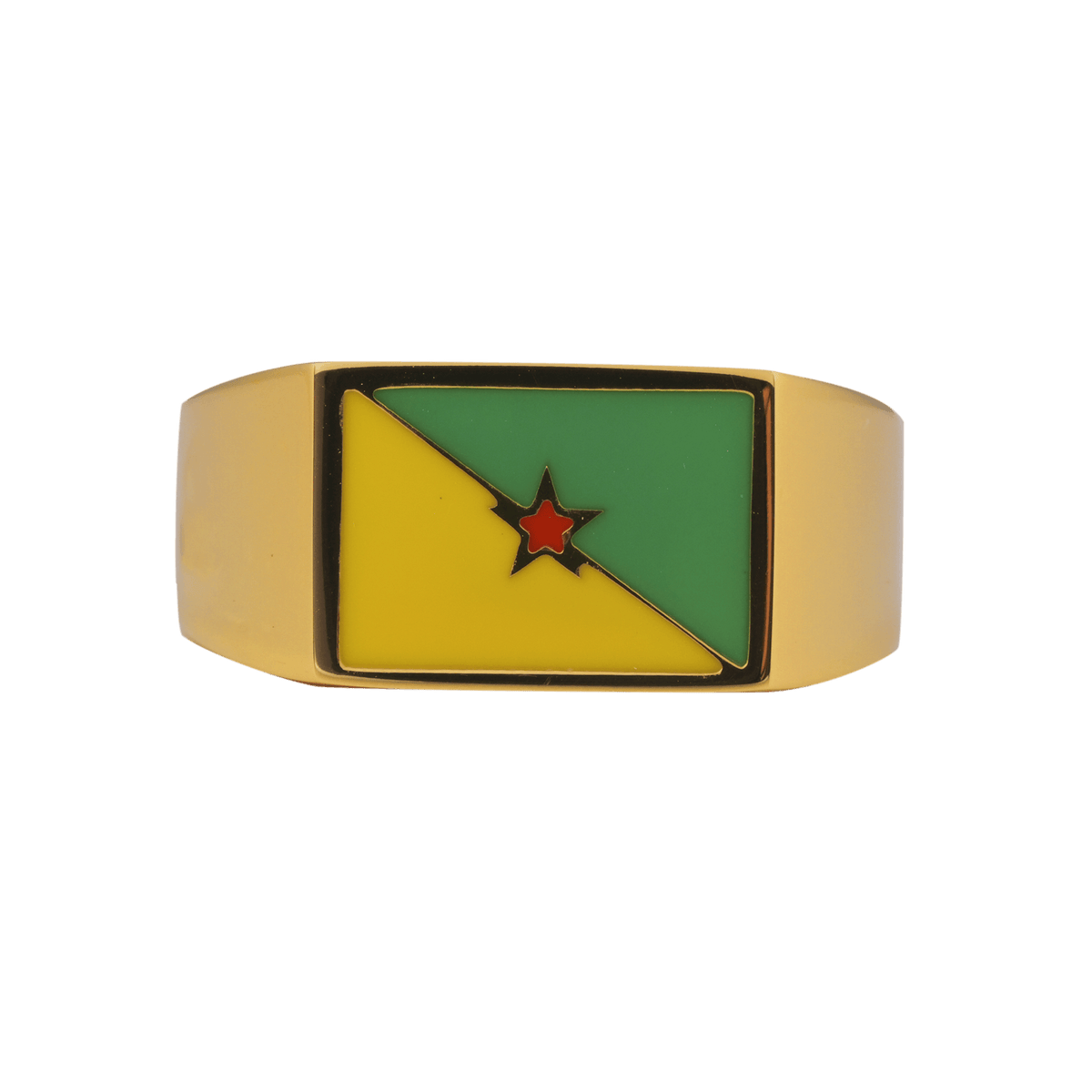 Chevalière Acier Jaune Drapeau Guyane Email Multicolore 10*14mm Corps 4mm Taille 64
