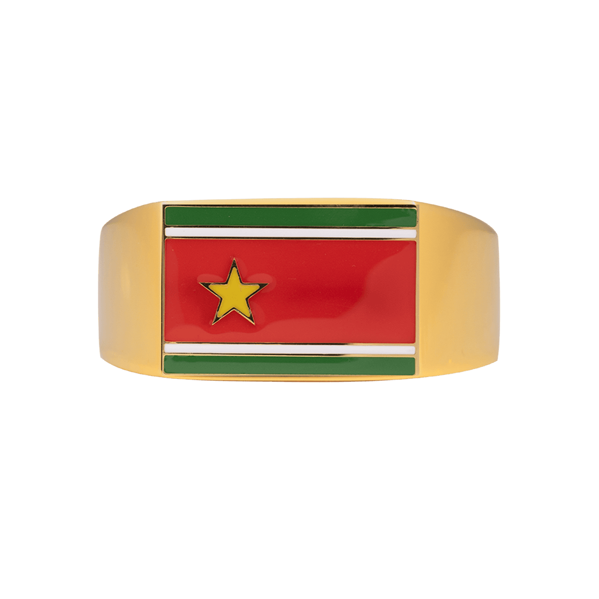 Chevalière Acier Jaune Drapeau Guadeloupe Email Multicolore 10*14mm Corps 4mm Taille 64