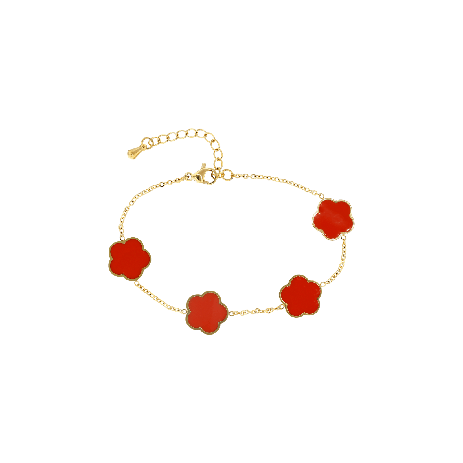 Bracelet Callas Acier doré quatre trèfles époxy orange 16 plus 3 centimètres