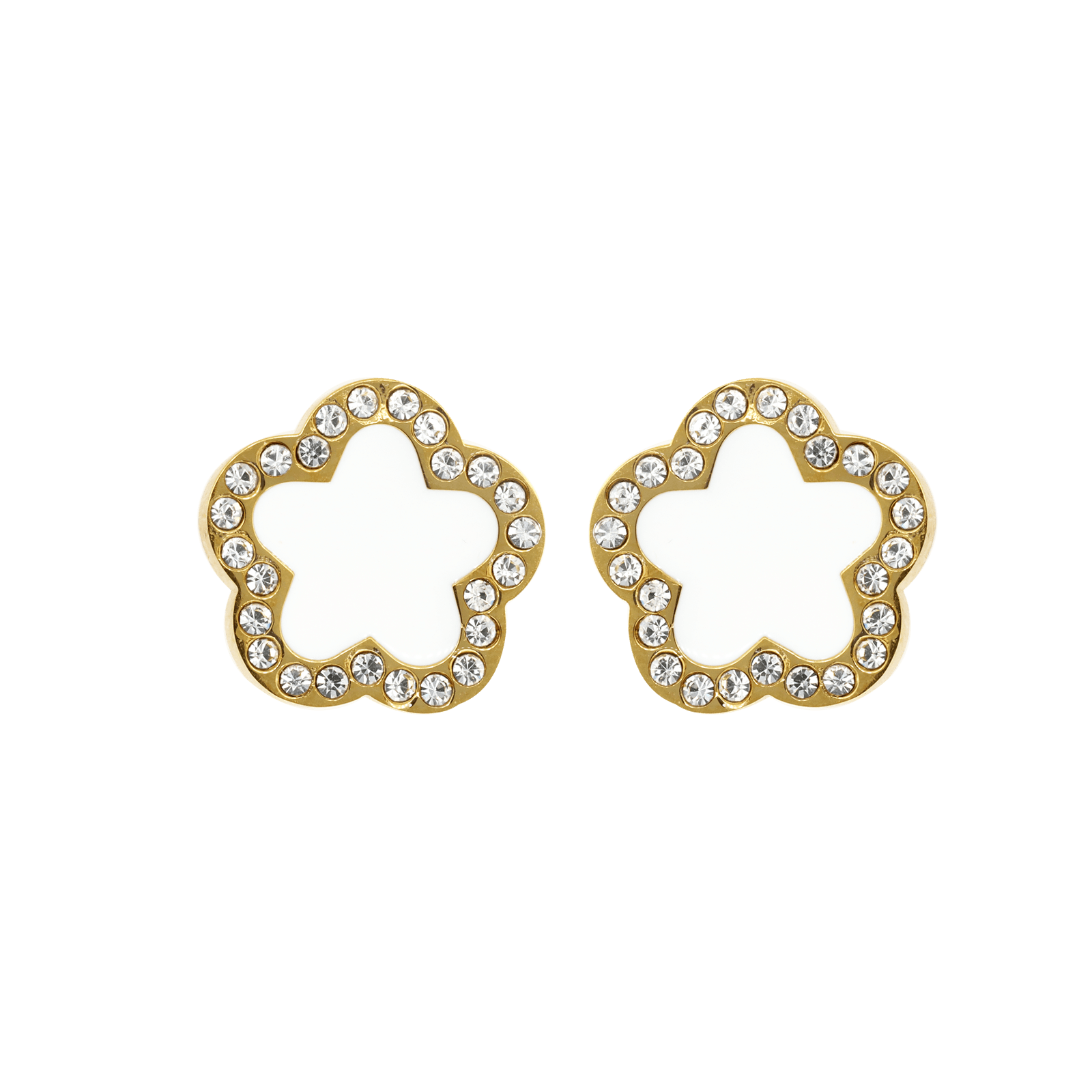 Boucles d'Oreilles Callas Acier doré trèfle blanc Oxyde de Zirconium