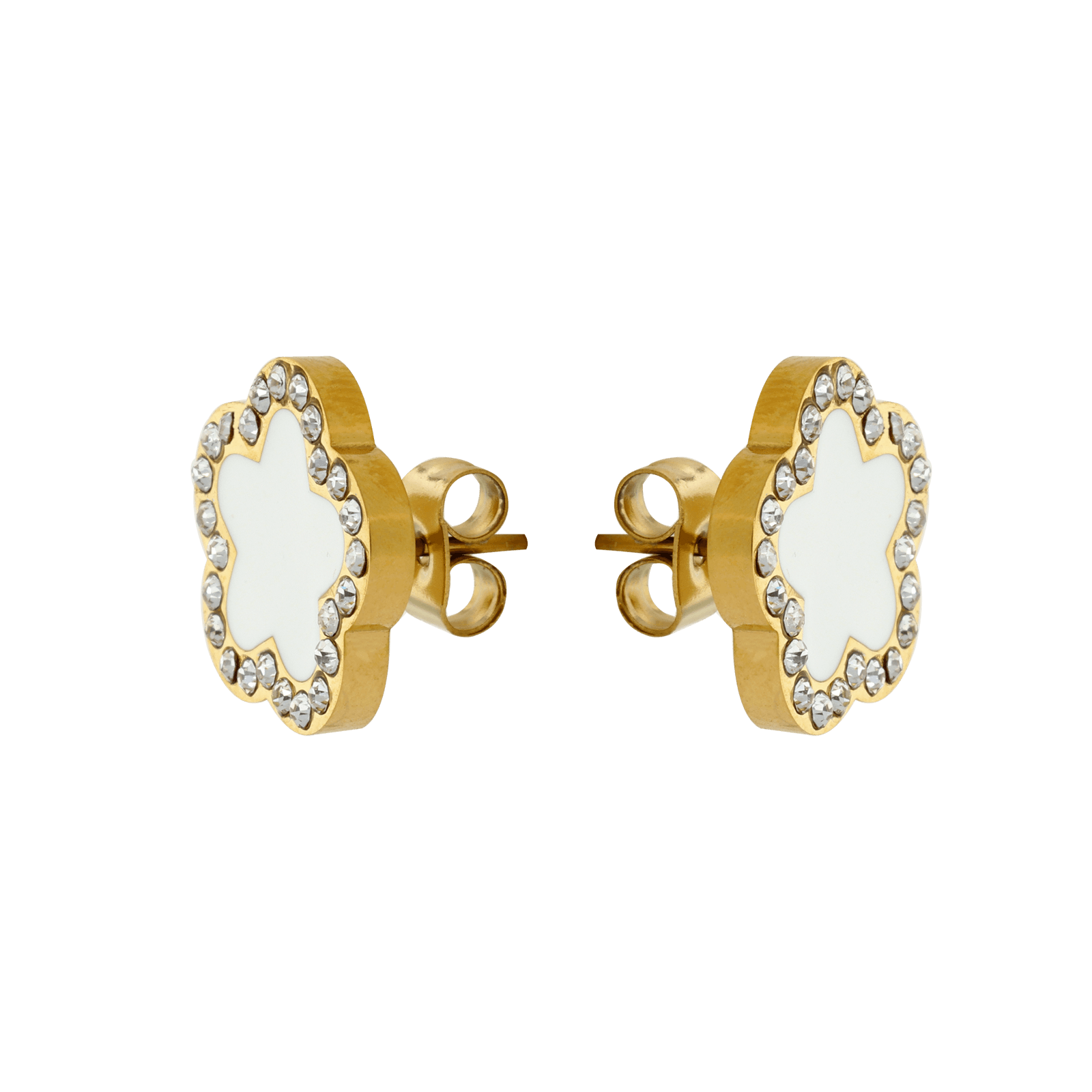 Boucles d'Oreilles Callas Acier doré trèfle blanc Oxyde de Zirconium