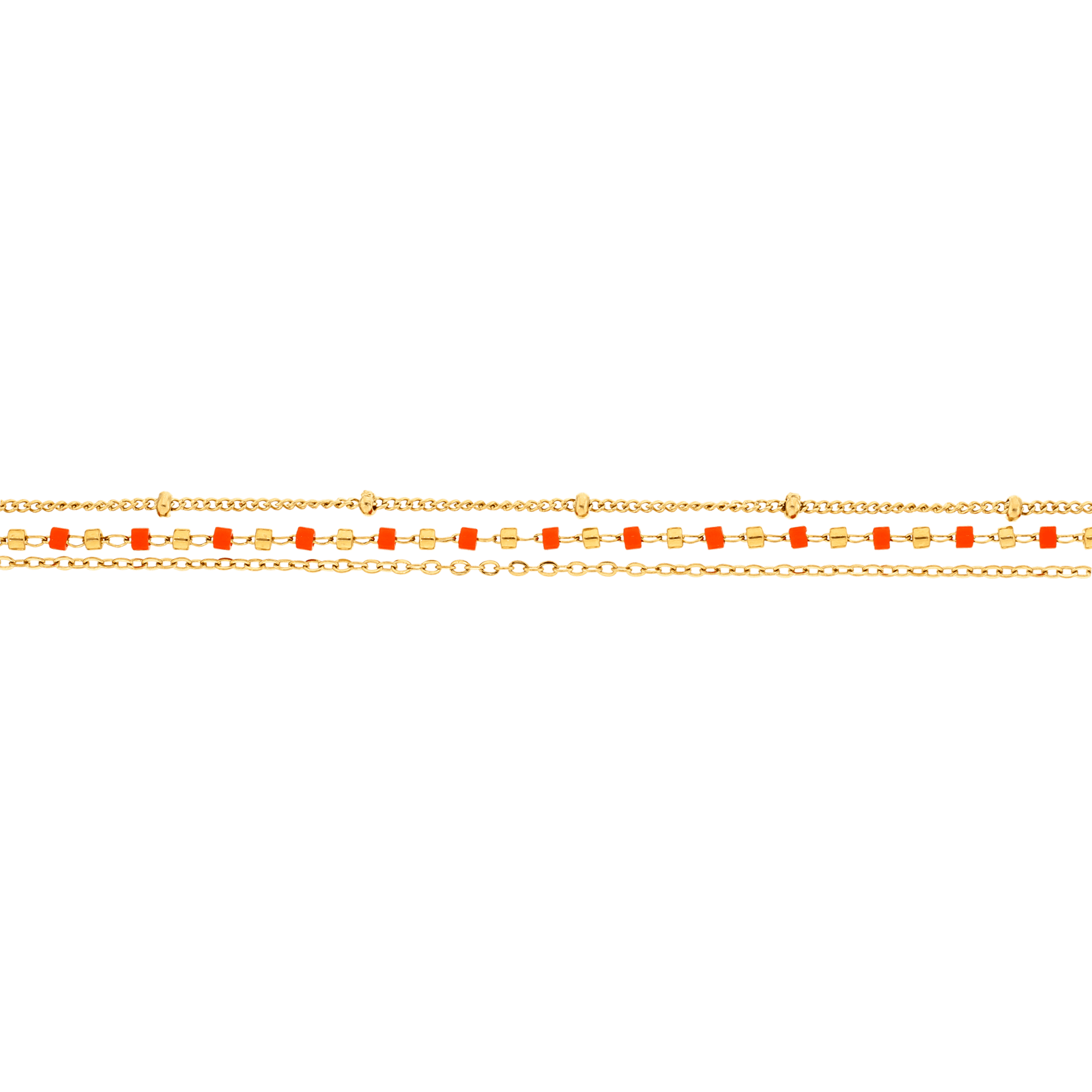 Collier Callas Acier doré Perle trois rangs Miyuki orange 42 plus 5 centimètres