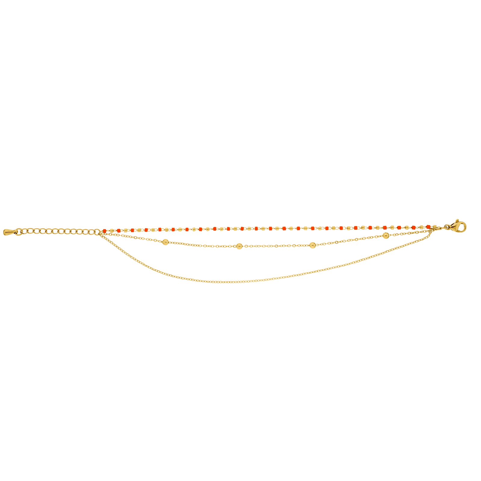 Bracelet Callas Acier doré Perle trois rangs Miyuki orange 16 plus 5 centimètres