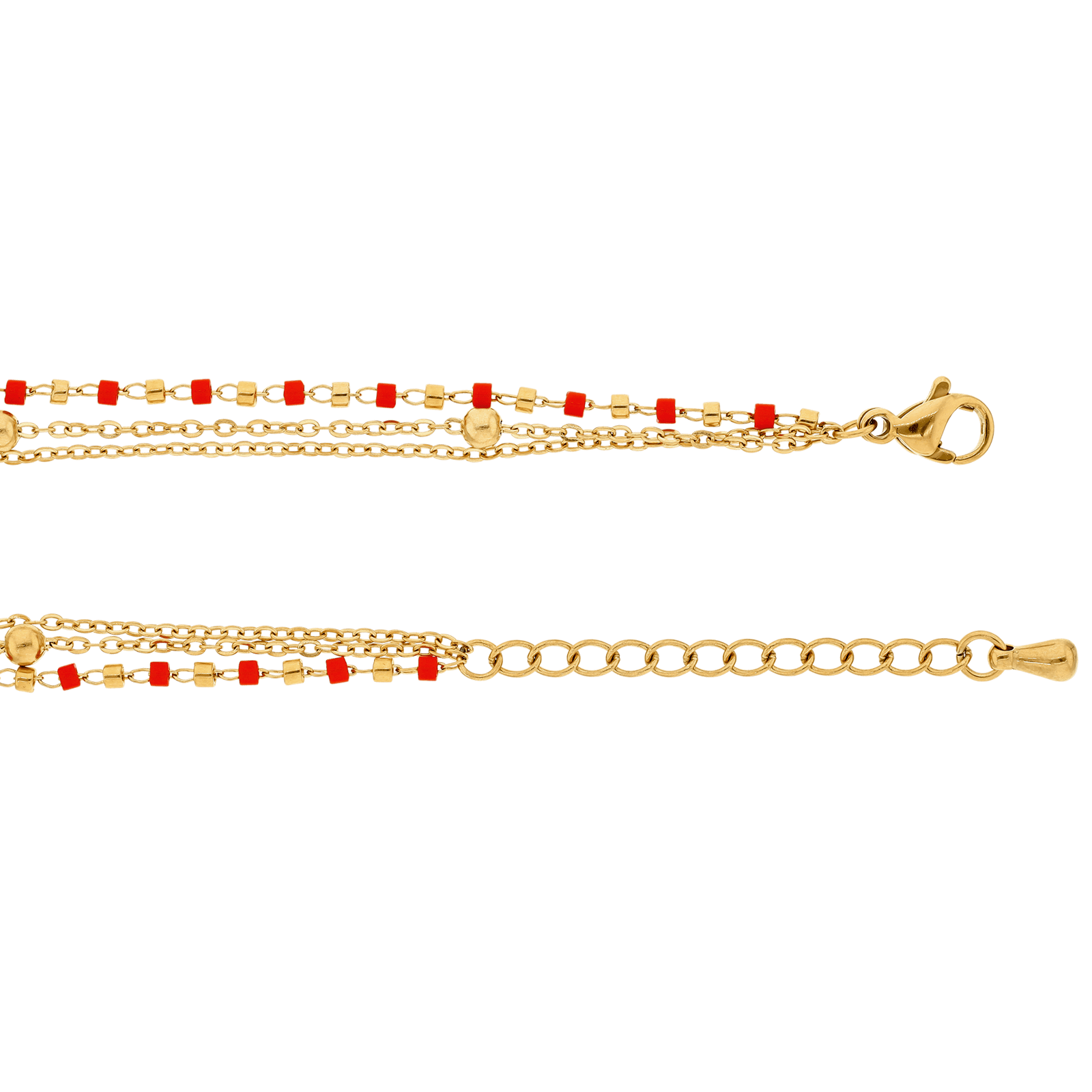 Bracelet Callas Acier doré Perle trois rangs Miyuki orange 16 plus 5 centimètres