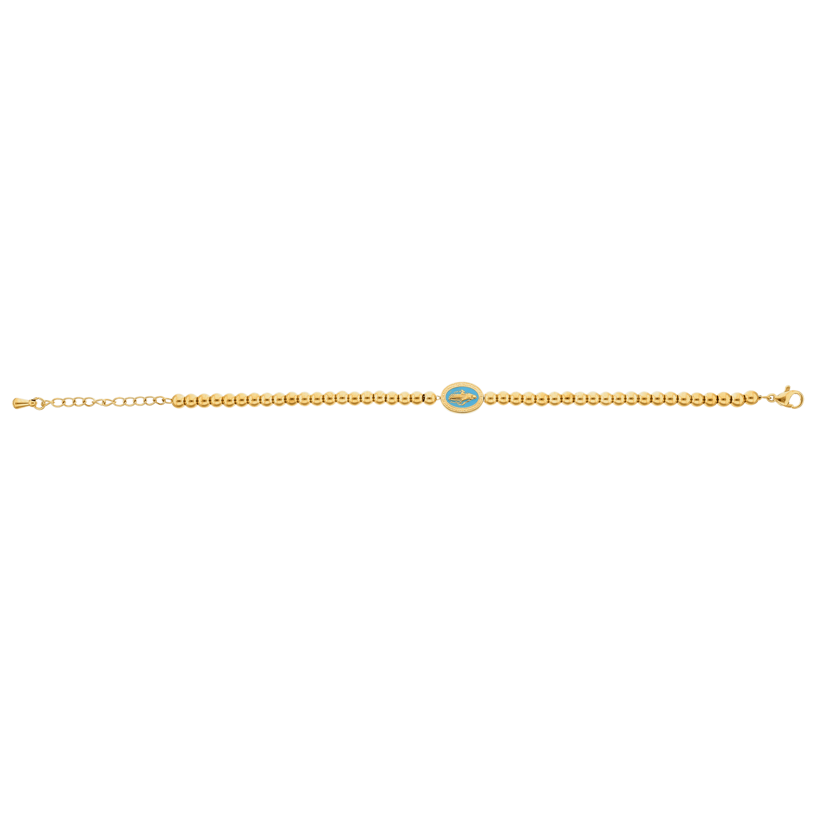 Bracelet Callas Acier doré boules 3 millimètres miraculeuse époxy blue 16 plus 3 centimètres