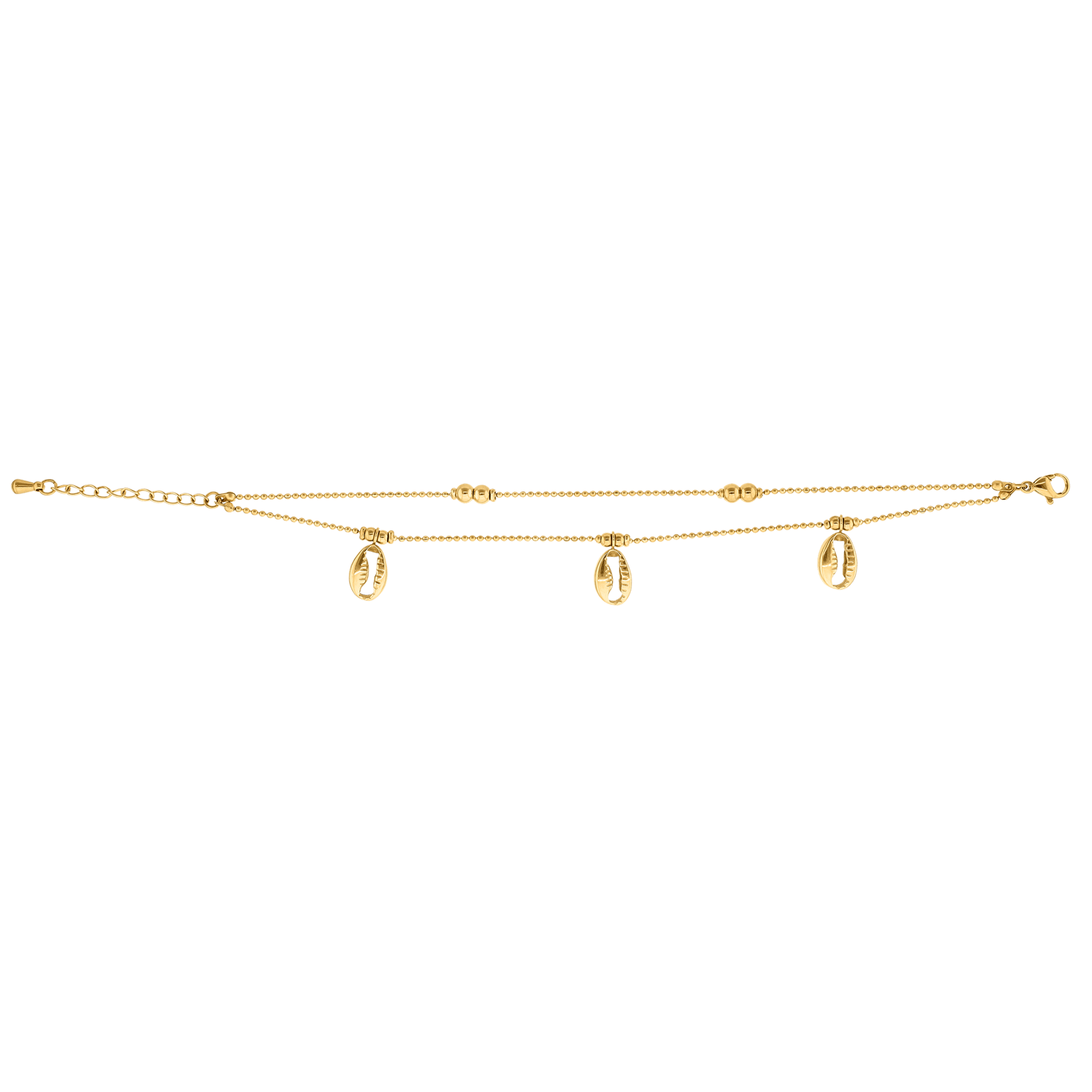 Bracelet Callas Acier doré 2 rangs charms coquillage 16 plus 5 centimètres