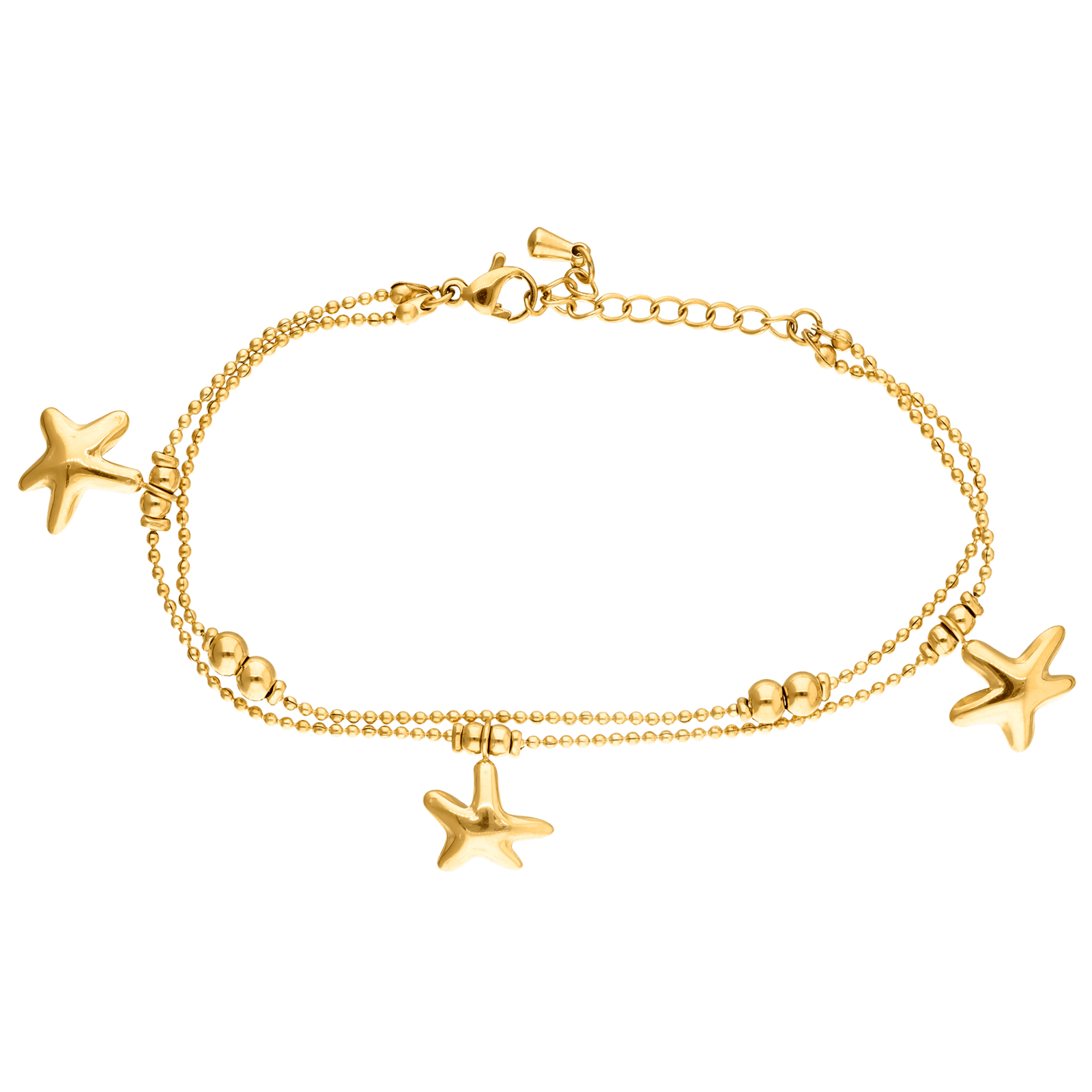 Bracelet Callas Acier doré 2 rangs charms étoile de mer 16 plus 5 centimètres