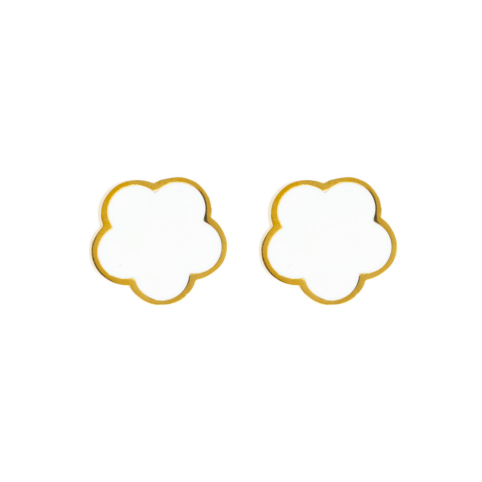 boucles d'oreilles callas acier doré trèfle blanc