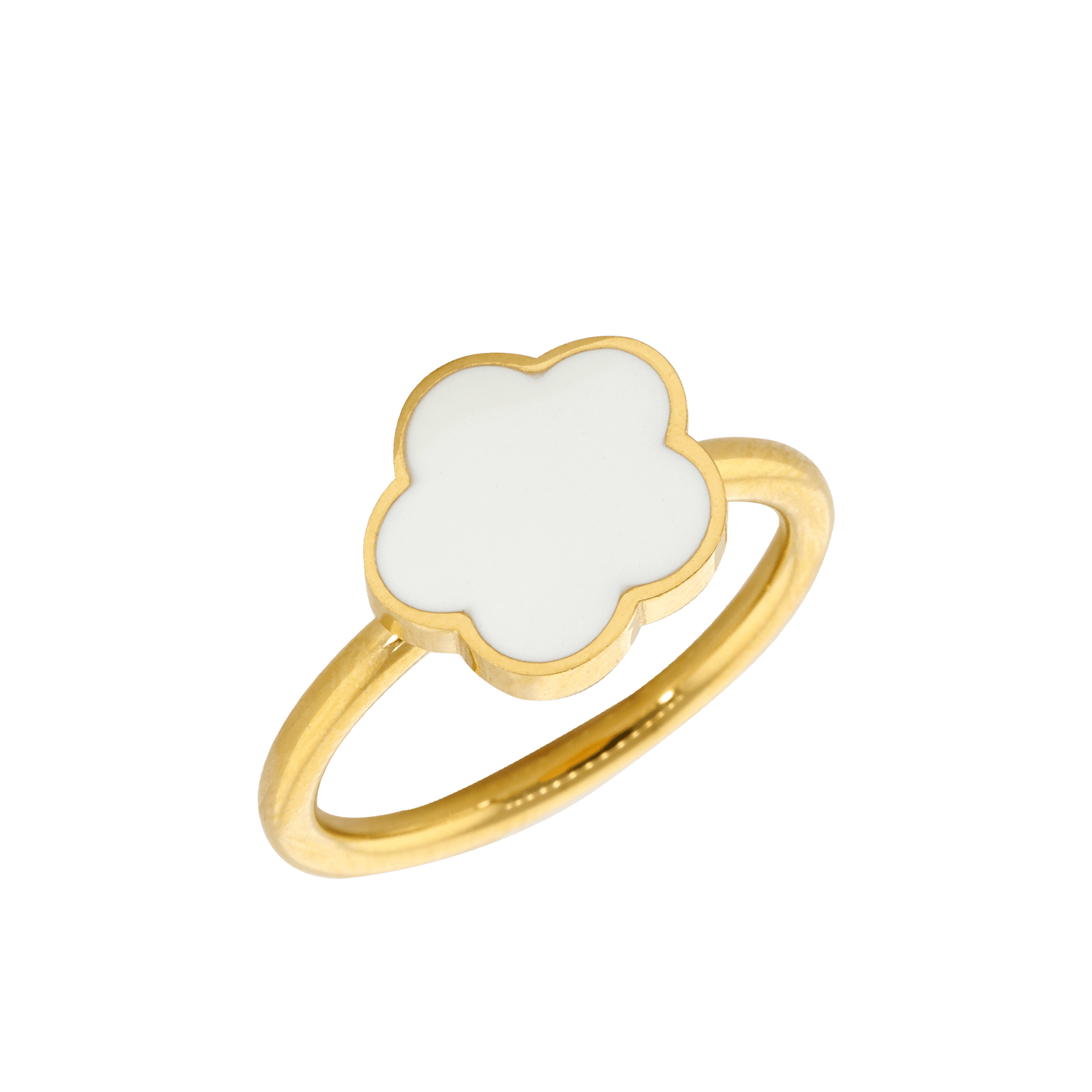 Bague Callas Acier doré trèfle blanc