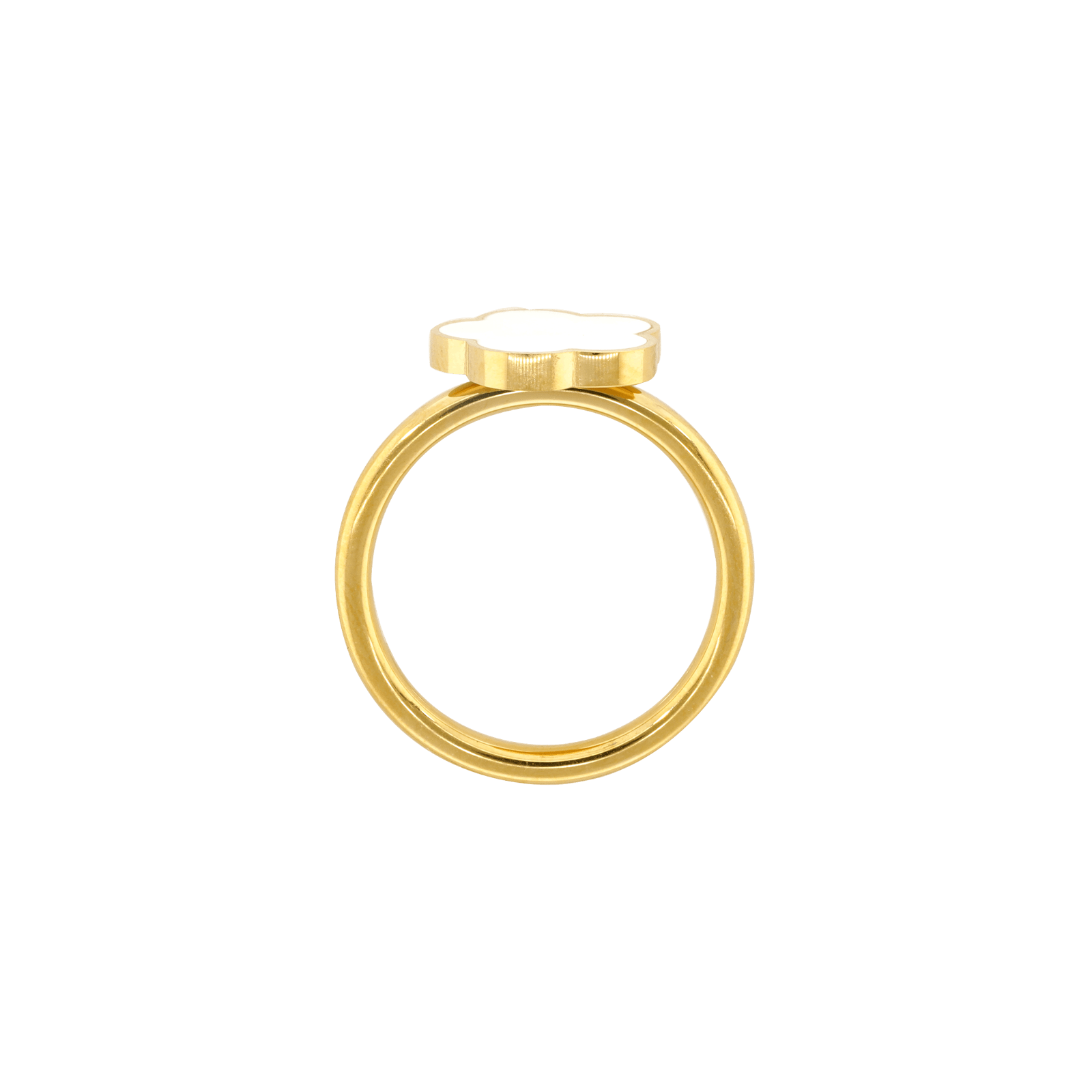 Bague Callas Acier doré trèfle blanc