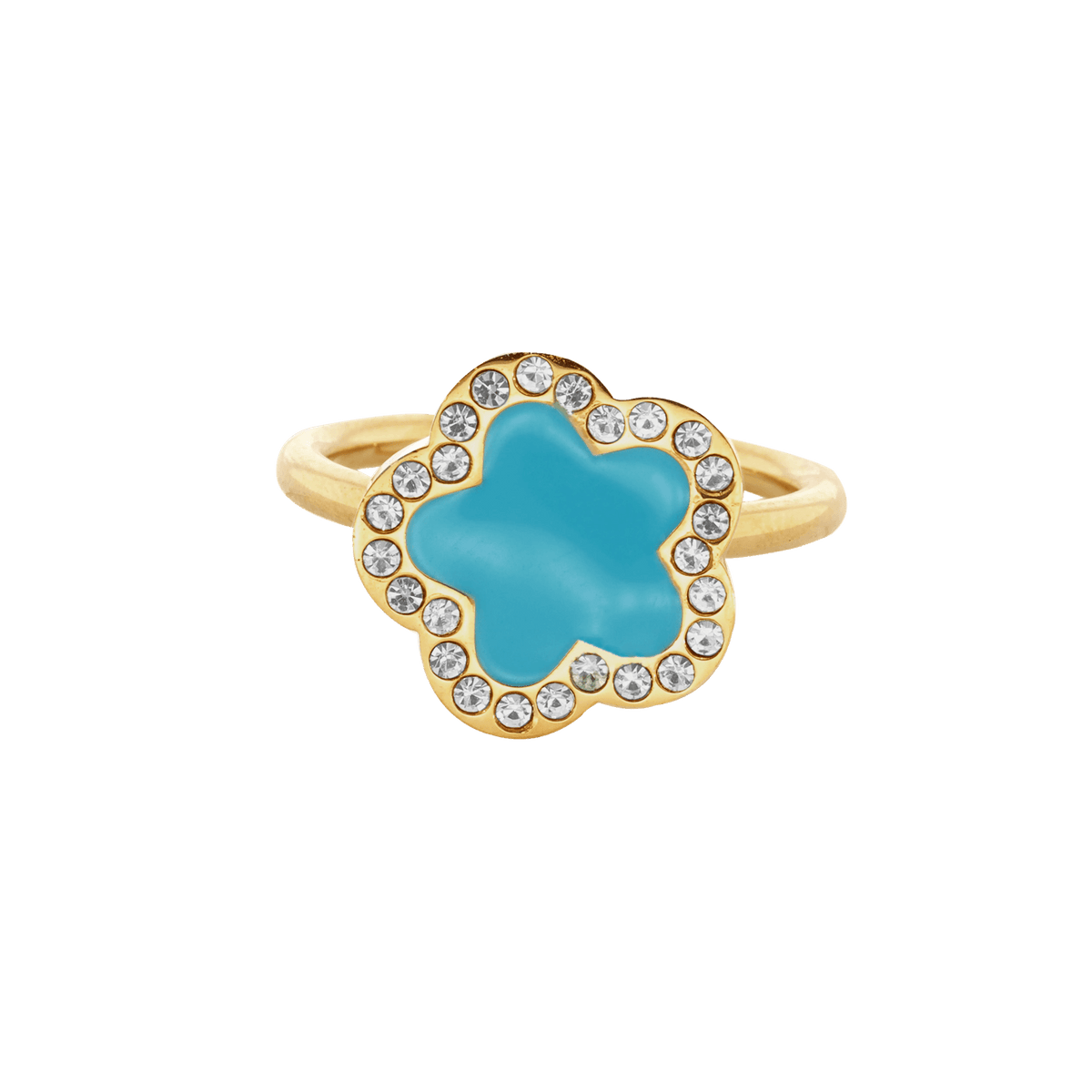 Bague Callas Acier doré trèfle turquoise et Oxyde de Zirconium