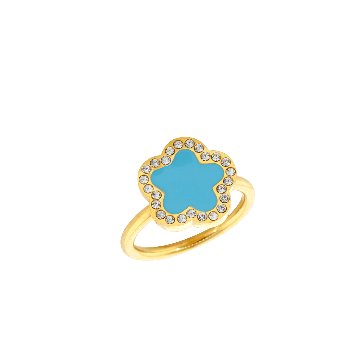 Bague Callas Acier doré trèfle turquoise et Oxyde de Zirconium