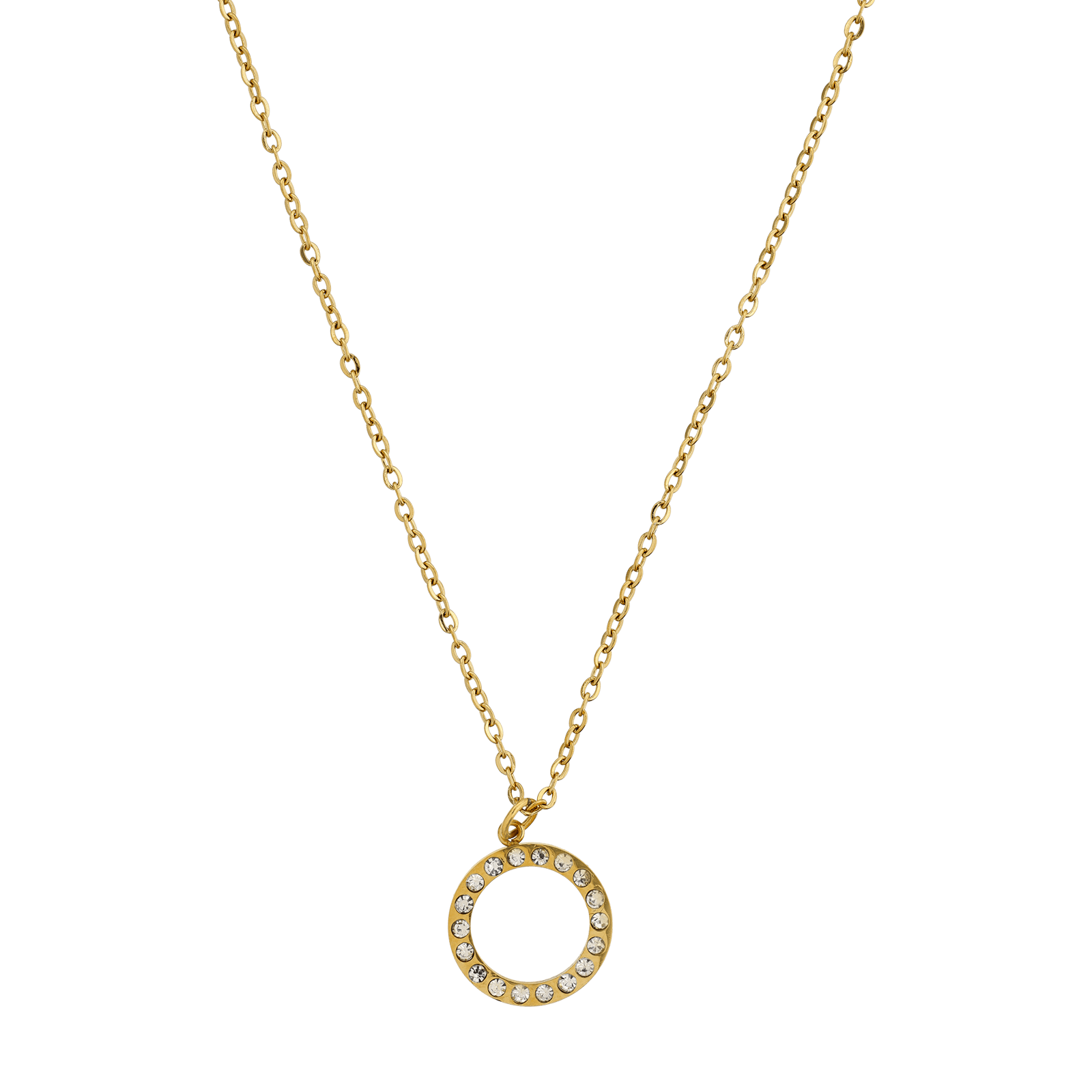 Collier Callas Acier doré Pendentif cercle ajouré Zircon blanc 40 plus 5 centimètres