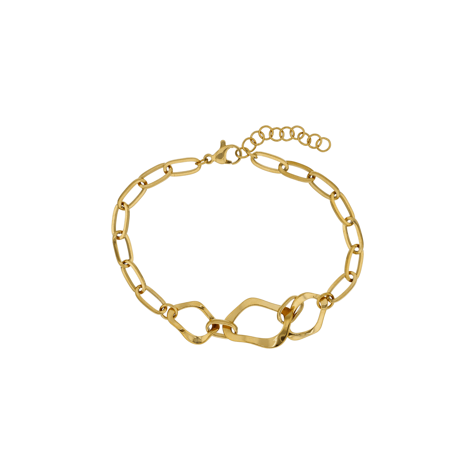 Bracelet Callas Acier doré maille chute Forçat fantaisie 18 centimètres plus 3 centimètres