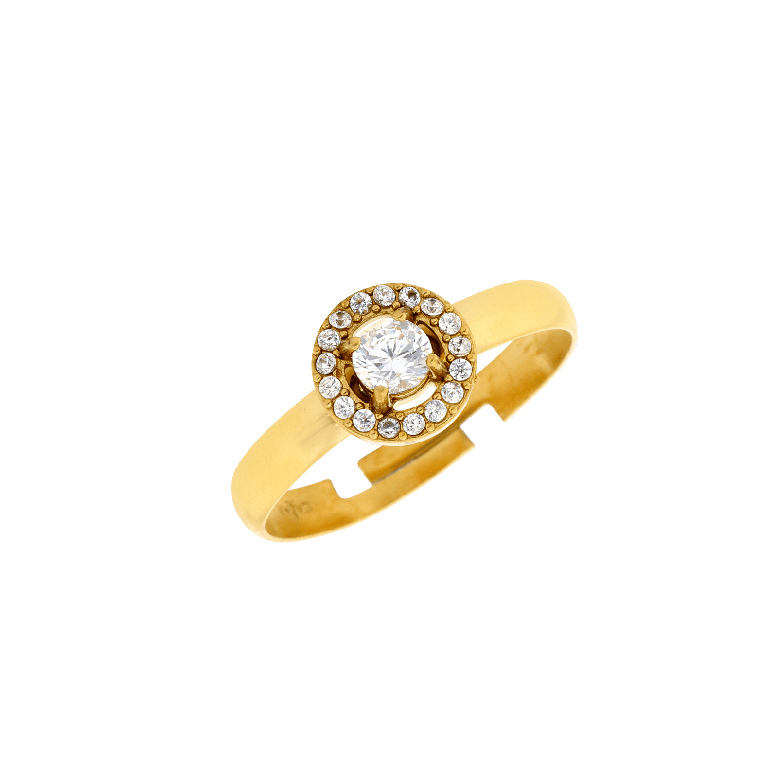 Bague Callas Acier doré ajustable ronde Zircon blanc