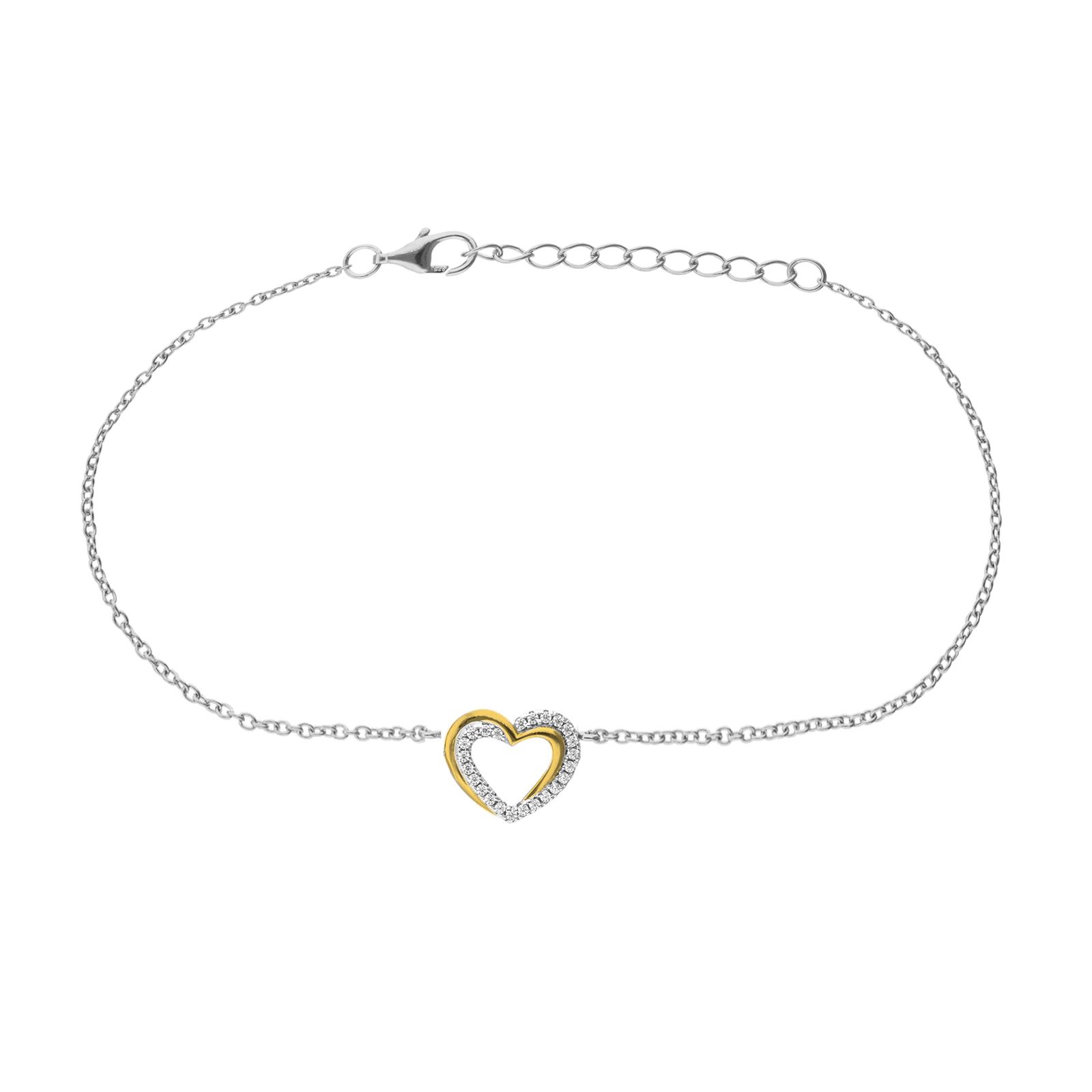 Bracelet Argent Rhodié Pendentif centre coeur sertie Oxyde de Zirconium
