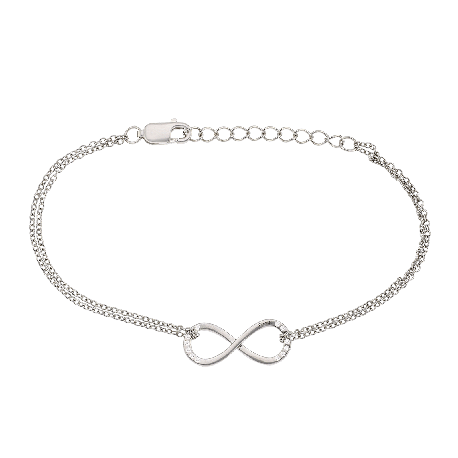 Bracelet rhodié Centre Infini et Oxyde de Zirconium 16 plus 3 centimètres