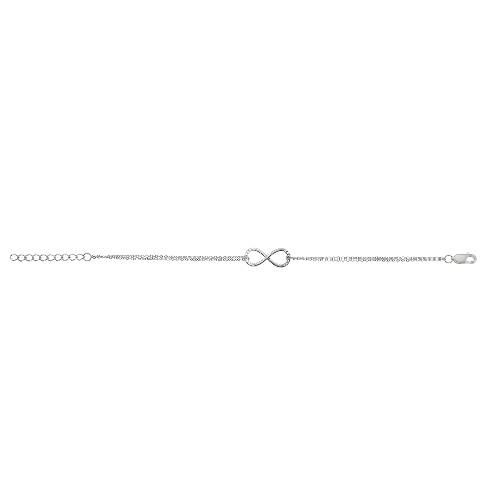 Bracelet rhodié Centre Infini et Oxyde de Zirconium 16 plus 3 centimètres