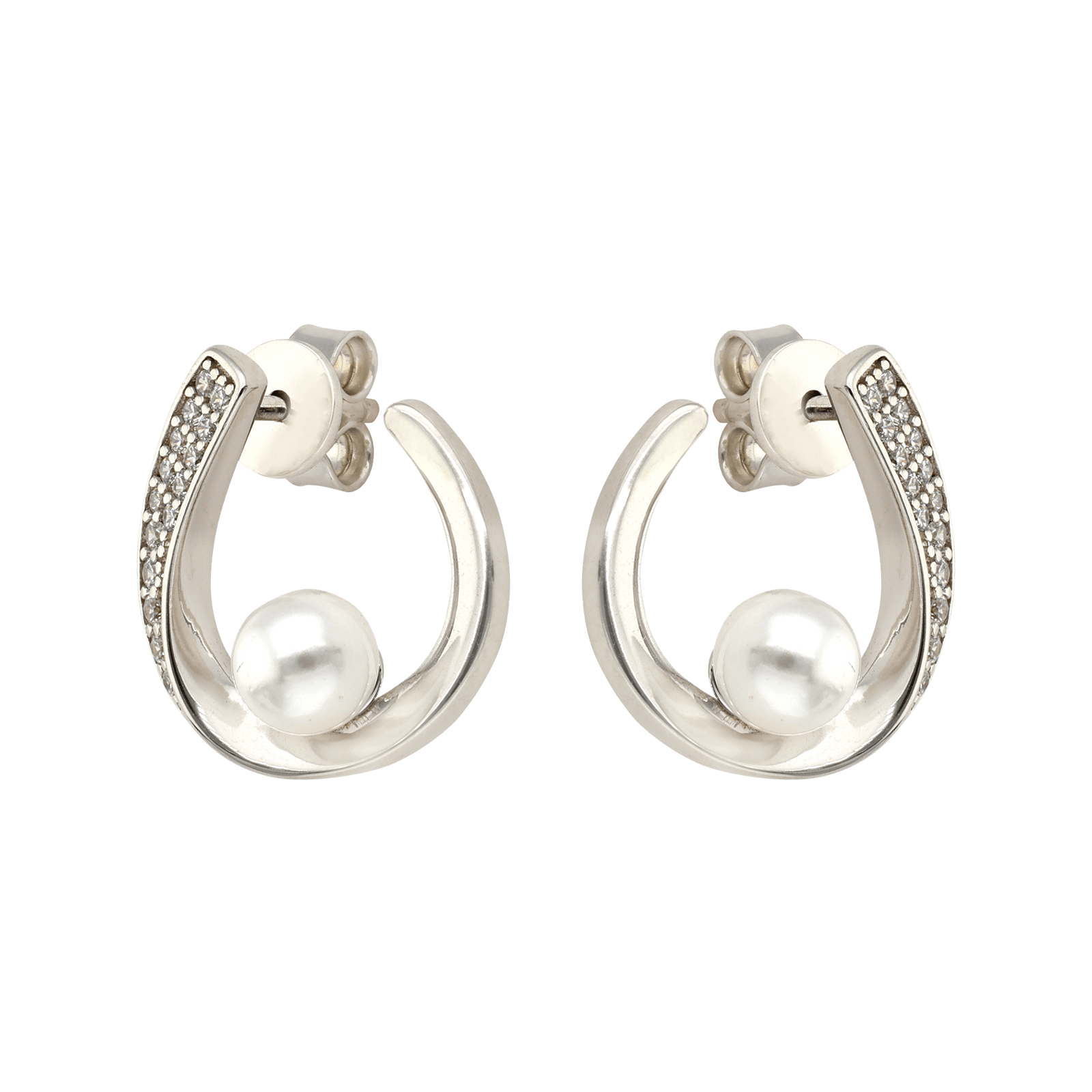 Boucles d'Oreilles rhodié fantaisie sertie Oxyde de Zirconium et Perle