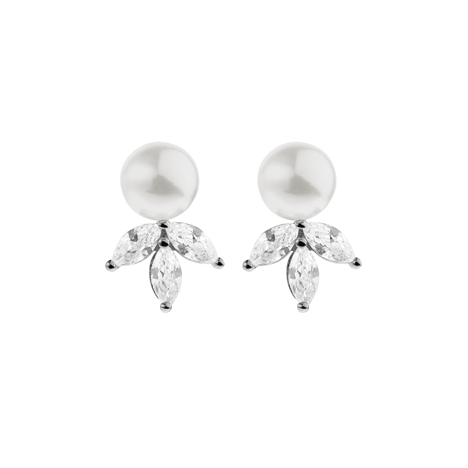 Boucles d'Oreilles rhodié Perle et 3 Oxyde de Zirconium