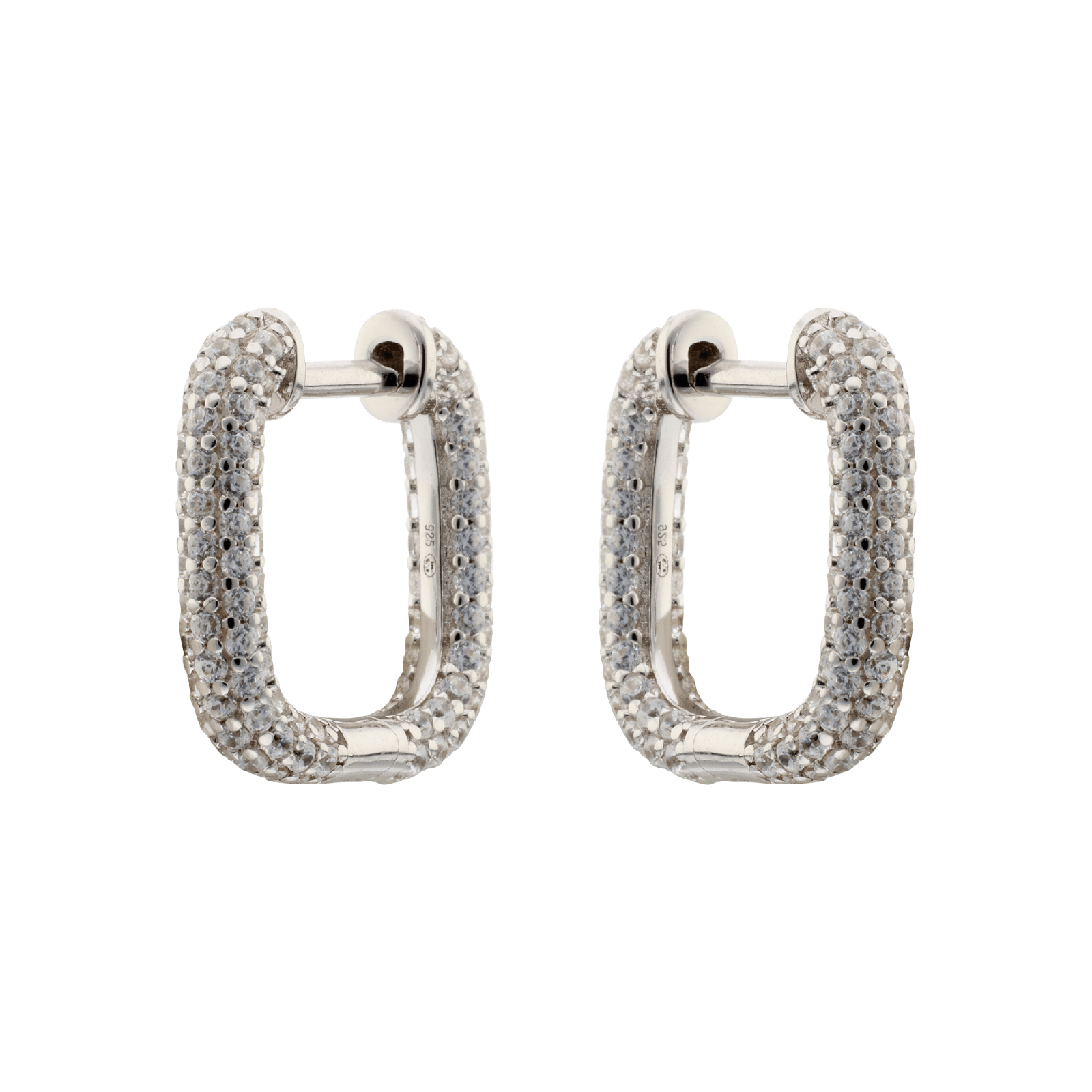 Créoles Argent carrées serties Zirconia Cubique