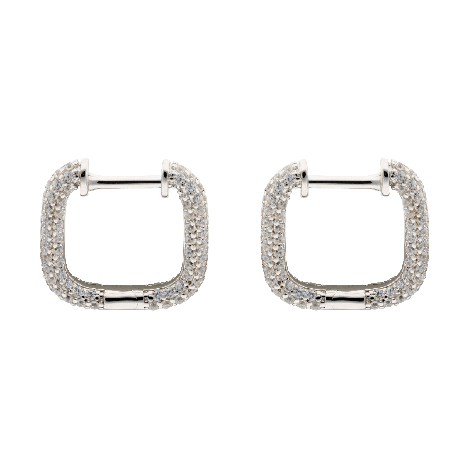 Créoles Argent carrées serties Zirconia Cubique