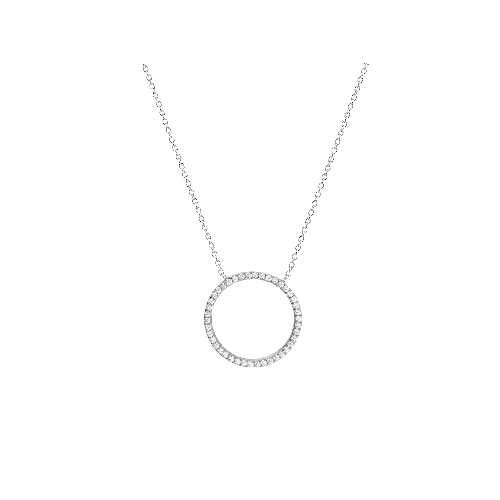Collier rhodié centre cercle et Oxyde de Zirconium 42 plus 3 centimètres