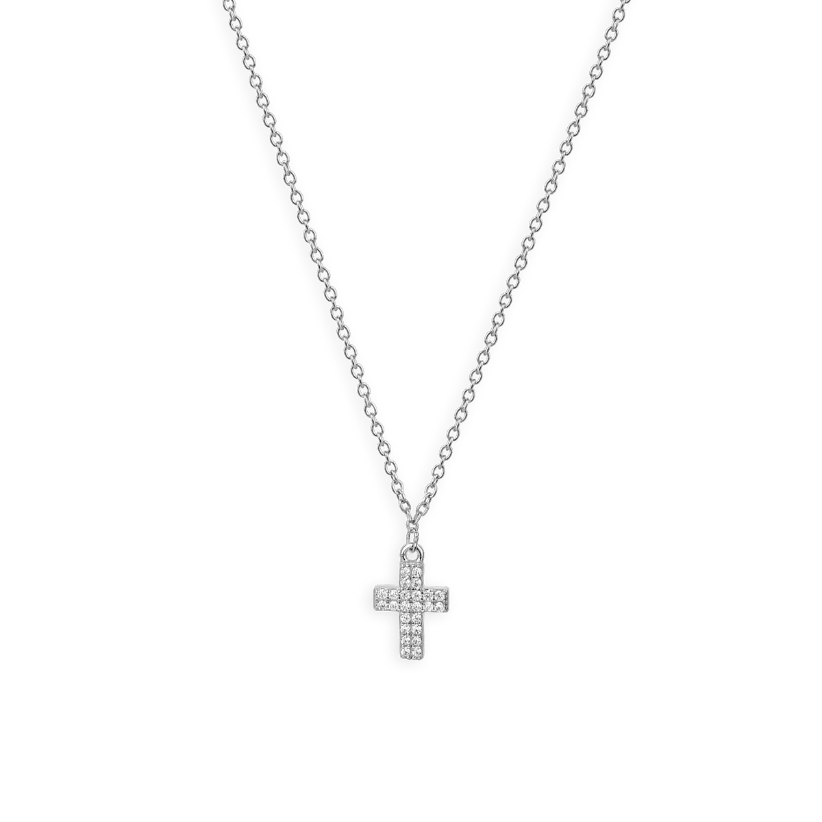 Collier Argent 925 Rhodié Croix Zirconium 7.5*12mm 42 à 45cm