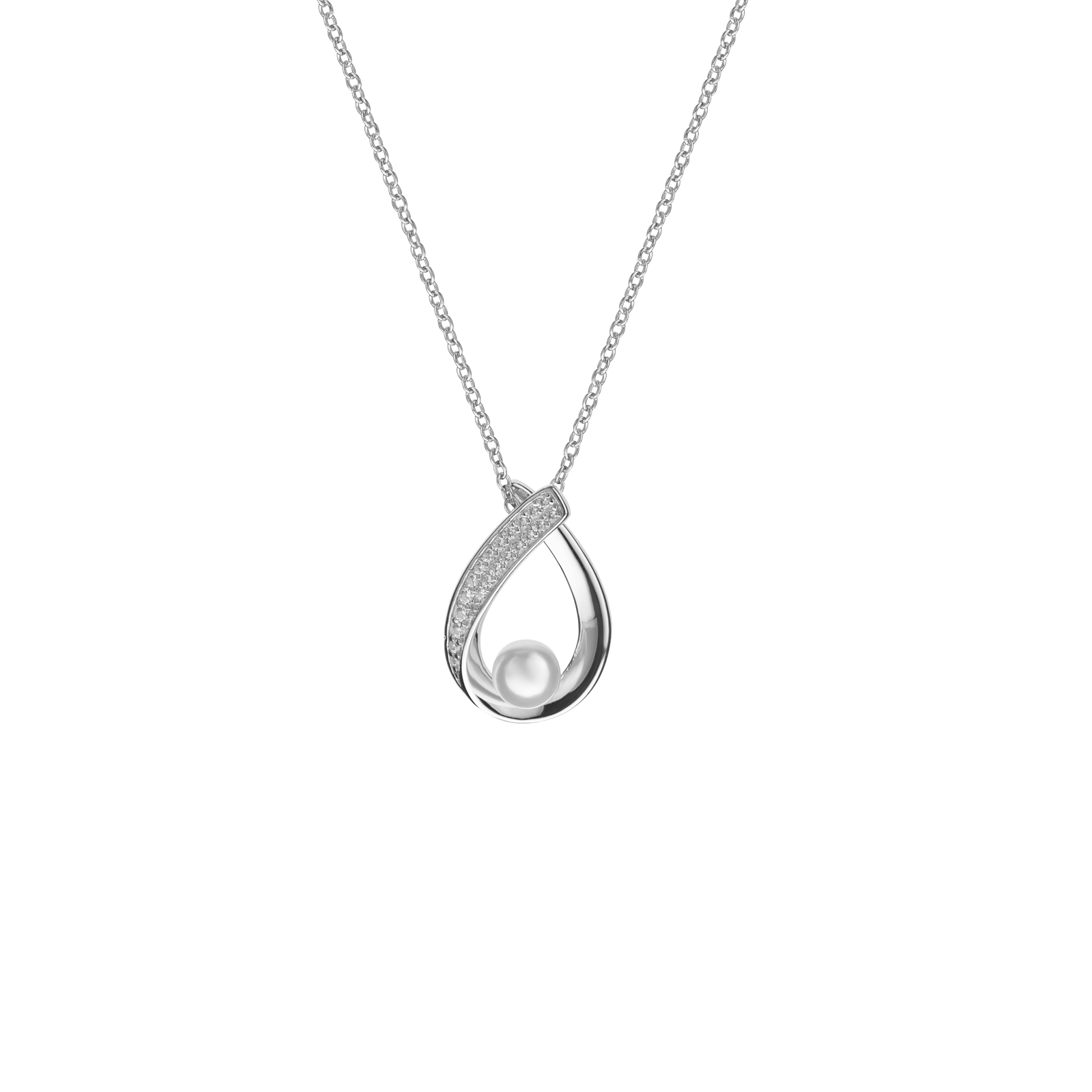 Collier rhodié pendentif fantaisie sertie Oxyde de Zirconium et Perle