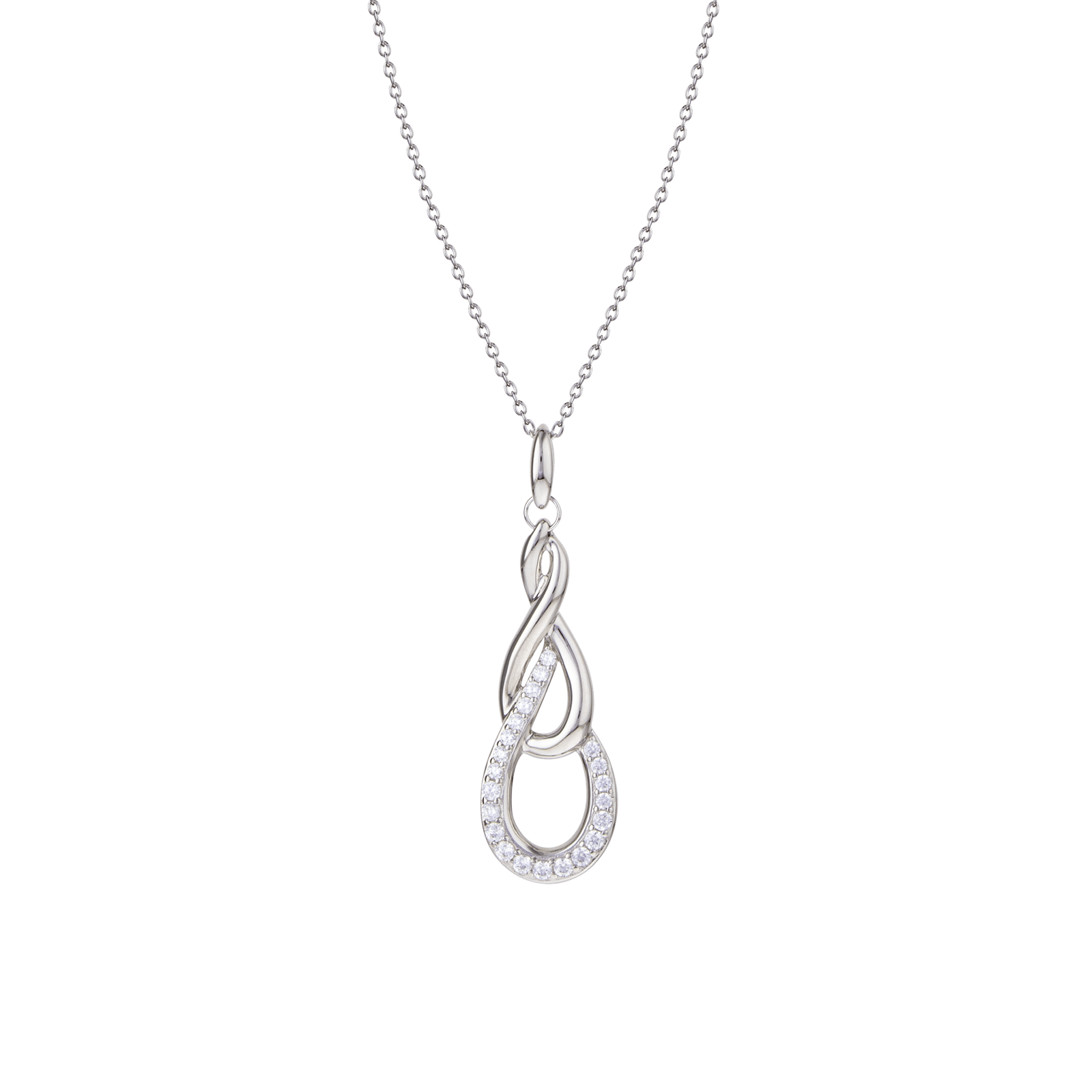 Collier Argent Pendentif fantaisie sertie Oxyde de Zirconium 42 plus 3 centimètres