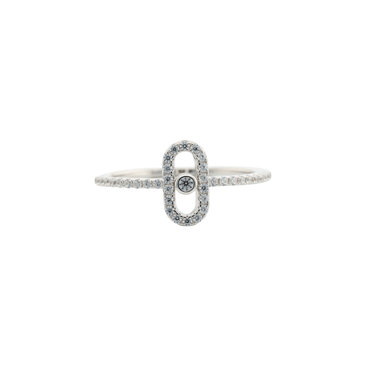 Bague argent - Centre ovale serti oxydes de zirconium — taille 52