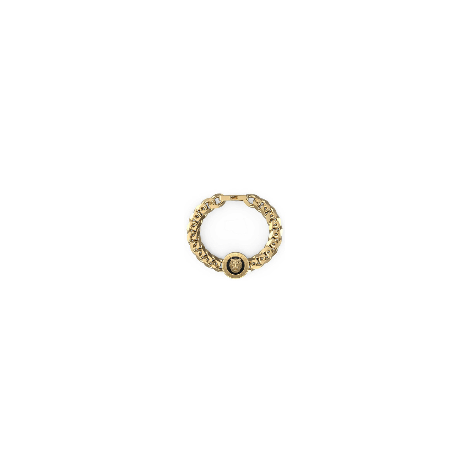 Bracelet acier doré et tête de lion fond noir