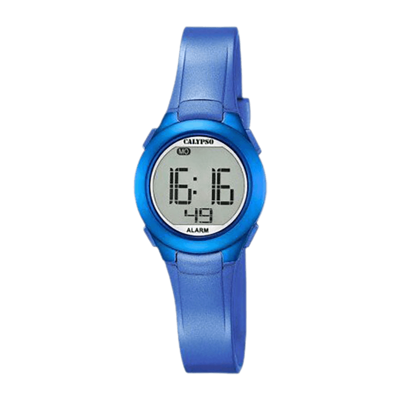 Montre Fille Calypso Kids "Digital Crush" Boîtier Résine Bleu 27.5mm, Cadran Digital Gris, Bracelet Résine Bleu Étanche 100m – K5677/5