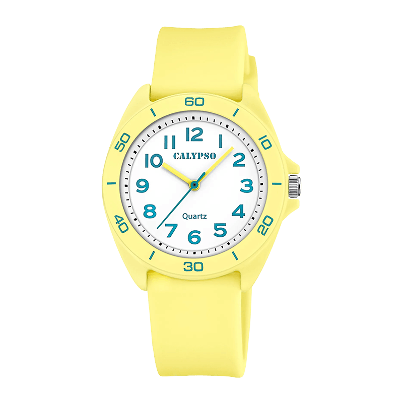 Montre Enfant Calypso "Junior Collection" Boîtier Plastique Blanc, Cadran Pédagogique Blanc, Bracelet Plastique ,jaune – K5833/1