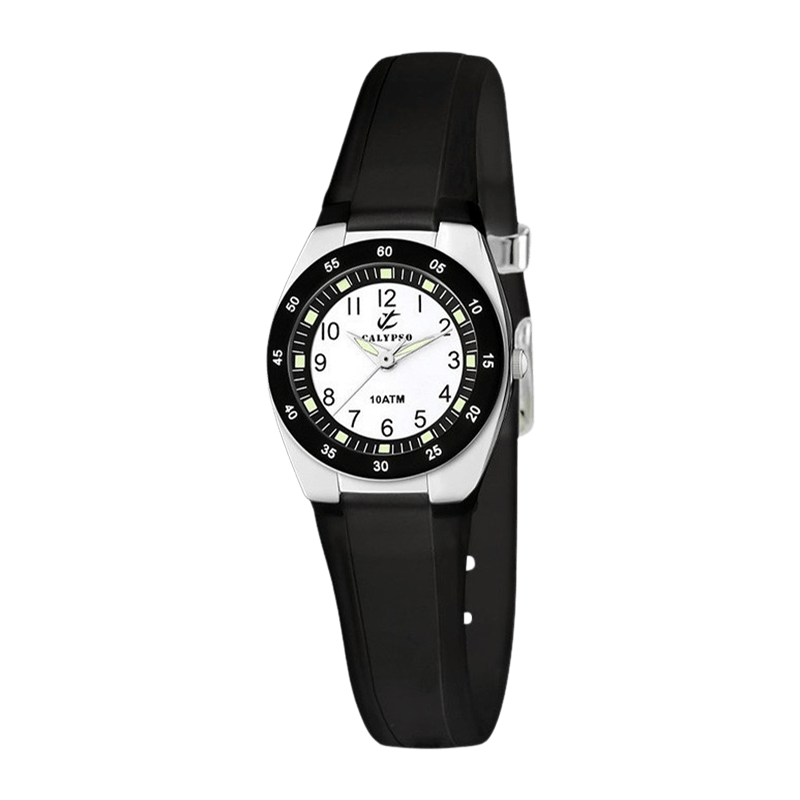 Montre Fille Calypso "Tendance" Boîtier Plastique 25mm, Analogique, Bracelet Caoutchouc Noir – K6043/F